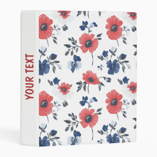 Watercolor Poppies Pattern – Red, Blue & White (2) Mini Binder