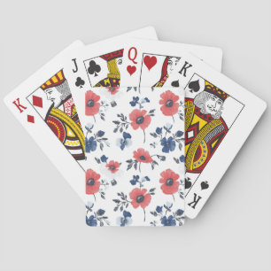 Watercolor Poppies Pattern – Red, Blue & White (2) Poker Cards