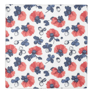 Watercolor Poppies Pattern – Red, Blue & White (3) Duvet Cover