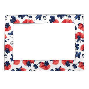 Watercolor Poppies Pattern – Red, Blue & White (3) Magnetic Frame