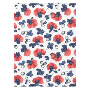 Watercolor Poppies Pattern – Red, Blue & White (3) Tablecloth