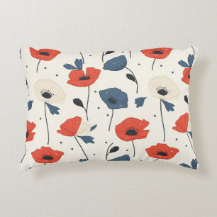 Watercolor Poppies Pattern – Red, Blue & White Accent Pillow