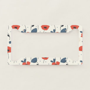 Watercolor Poppies Pattern – Red, Blue & White License Plate Frame