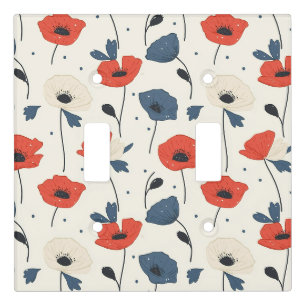 Watercolor Poppies Pattern – Red, Blue & White Light Switch Cover