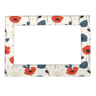 Watercolor Poppies Pattern – Red, Blue & White Magnetic Frame