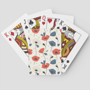 Watercolor Poppies Pattern – Red, Blue & White Poker Cards