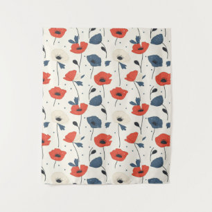Watercolor Poppies Pattern – Red, Blue & White Tapestry