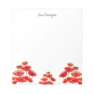 Watercolor Poppies Personalized Notepad