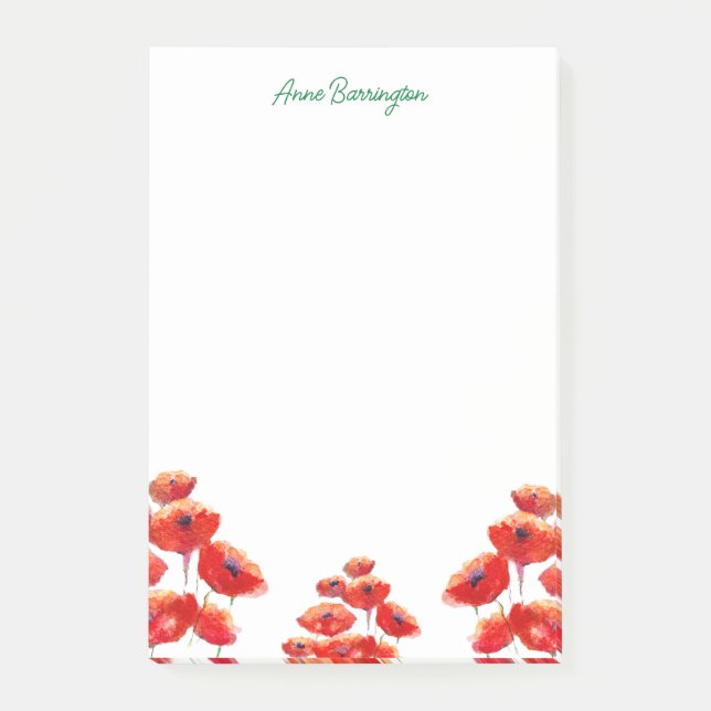 Watercolor Poppies Personalized  Post-it Notes (Front)