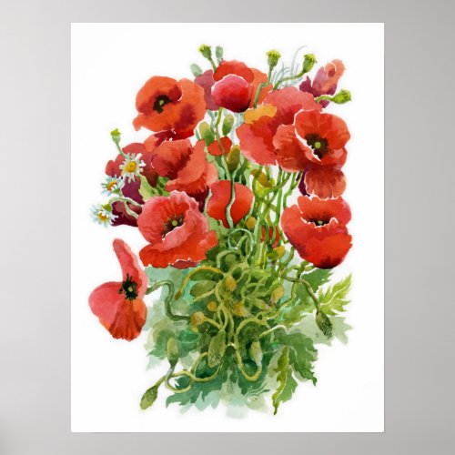 Watercolor Poppies Poster