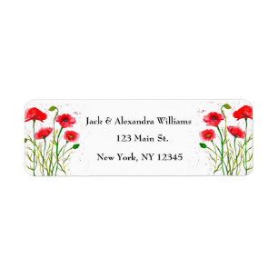 Watercolor Poppies Red Chic Floral Return Address Label