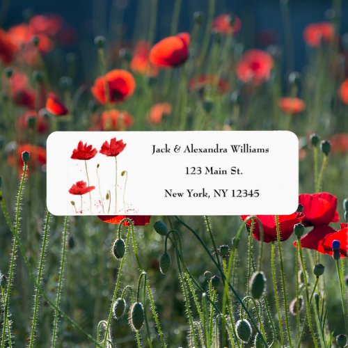 Watercolor Poppies Red Chic Floral return address Label