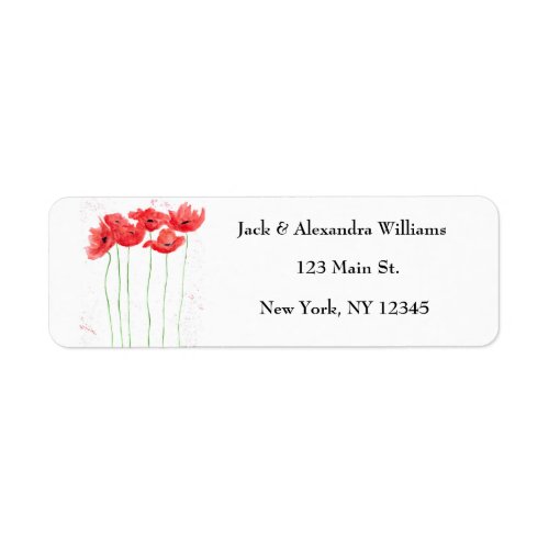 Watercolor Poppies Red Chic Floral Return Address  Label