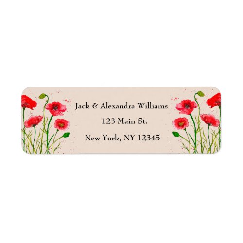Watercolor Poppies Red Chic Floral Return Beige Label