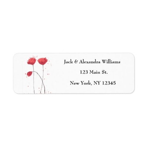 Watercolor Poppies Red Floral Return Address  Label
