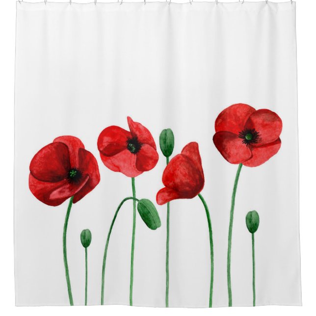 Watercolor poppies. Red flowers. Botanical Shower Curtain (Front)
