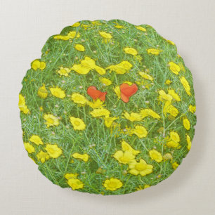 Watercolor poppies round pillow