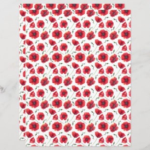 Watercolor Poppies Scrapbook Paper