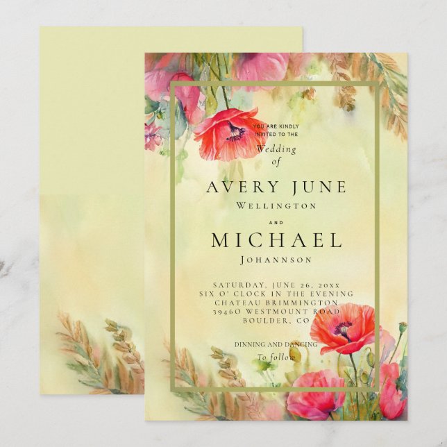 Watercolor Poppies Spring Wedding Invitation (Front/Back)