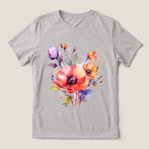 Watercolor poppies t-shirt is a delicate floral  Tri-Blend shirt