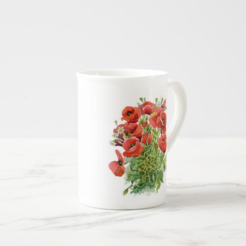 Watercolor Poppies Tea Cup