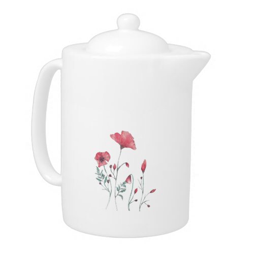 Watercolor Poppies Teapot