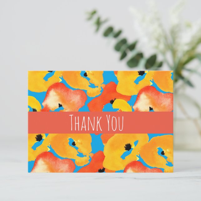 Watercolor poppies thank you note card (Standing Front)