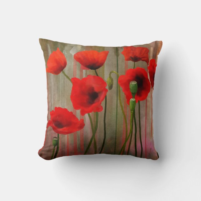 Watercolor Poppies Throw Pillow (Front)