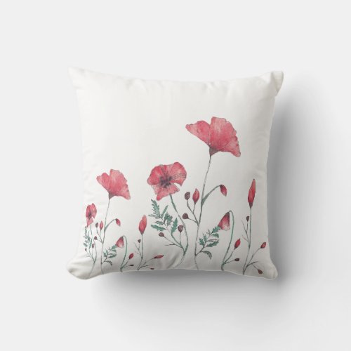 Watercolor Poppies Throw Pillow