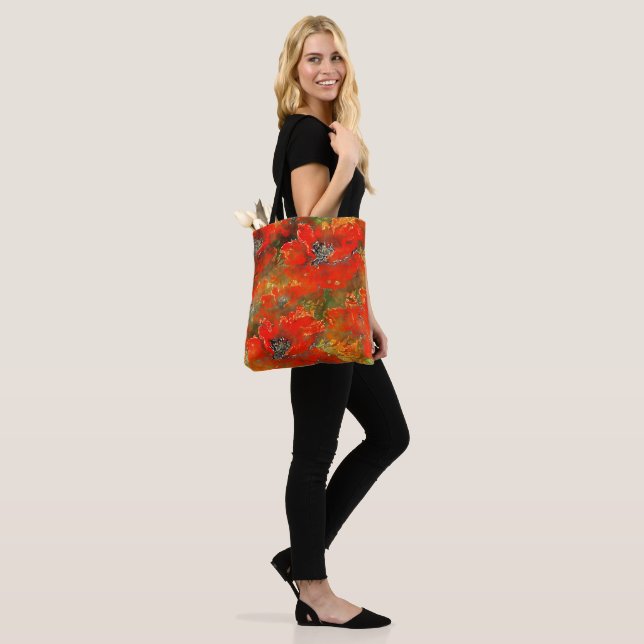 Watercolor Poppies Vibrant Reddish Color, Tote Bag (On Model)