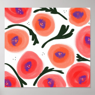 Watercolor Poppies Warm Bold Doodle Art Poster