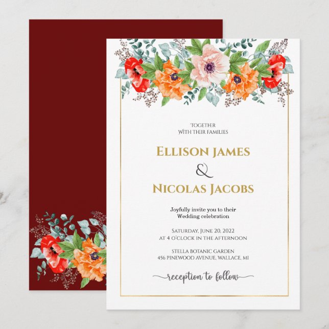 Watercolor Poppies Wedding Invitation (Front/Back)