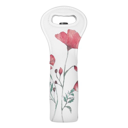 Watercolor Poppies Wine Bag