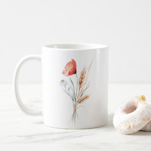 Watercolor Poppy and Wild Flowers Coffee Mug
