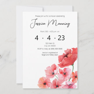 Watercolor Poppy Bridal Shower Invitation