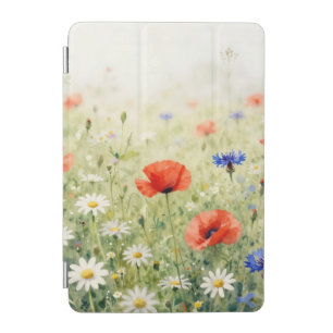 Watercolor Poppy Daisy Cornflower Meadow Pattern iPad Mini Cover