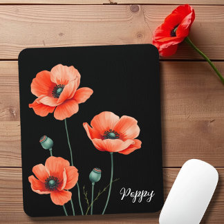 Watercolor Poppy Flower Art Name Floral Mouse Pad