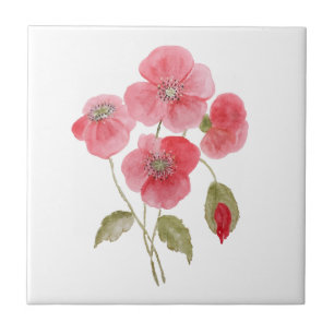 Watercolor poppy flower ceramic tile
