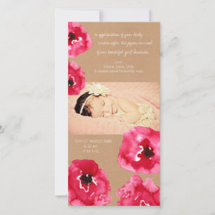 Watercolor Poppy Flowers Baby Girl Thank You Card