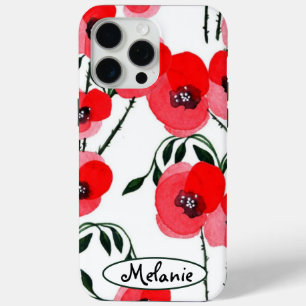 Watercolor poppy flowers botanical iPhone 15 pro max case