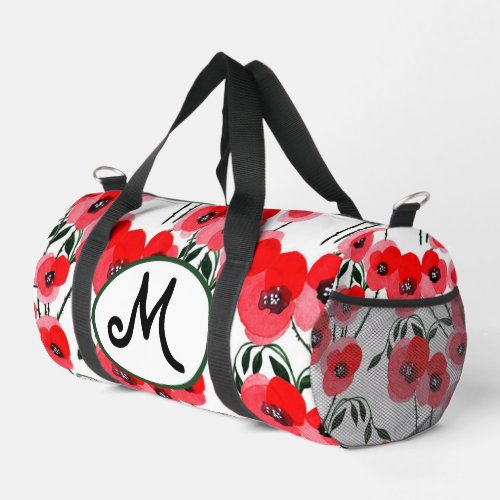 Watercolor poppy flowers botanical duffle bag