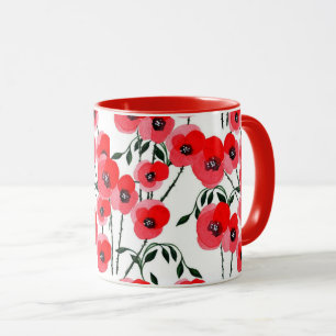 Watercolor poppy flowers botanical mug