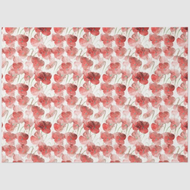 Watercolor Poppy Flowers Pattern Decoupage Tissue Paper (Front)