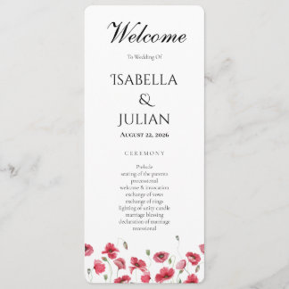Watercolor Poppy & Lavender Floral Wedding Program