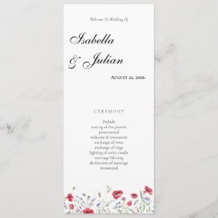 Watercolor Poppy & Lavender Floral Wedding Program