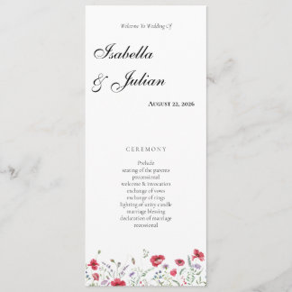 Watercolor Poppy & Lavender Floral Wedding Program