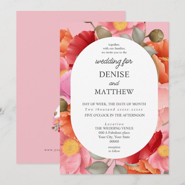 Watercolor Poppy on Almond Blossom Pink Invitation (Front/Back)