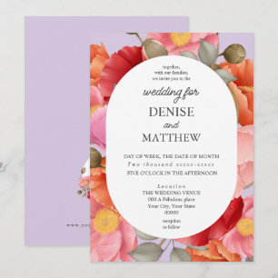 Watercolor Poppy on Baby Lavender Invitation