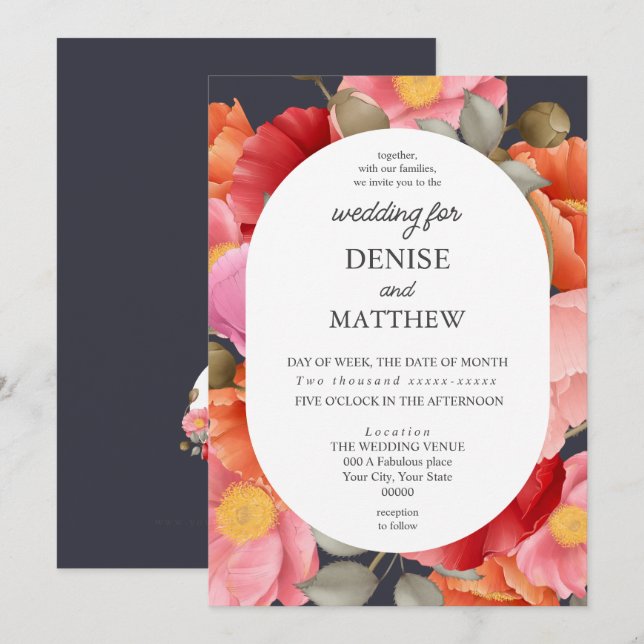 Watercolor Poppy on solar Night Gray Invitation (Front/Back)