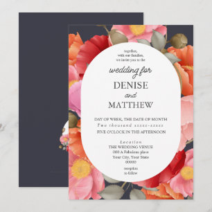 Watercolor Poppy on solar Night Gray Invitation